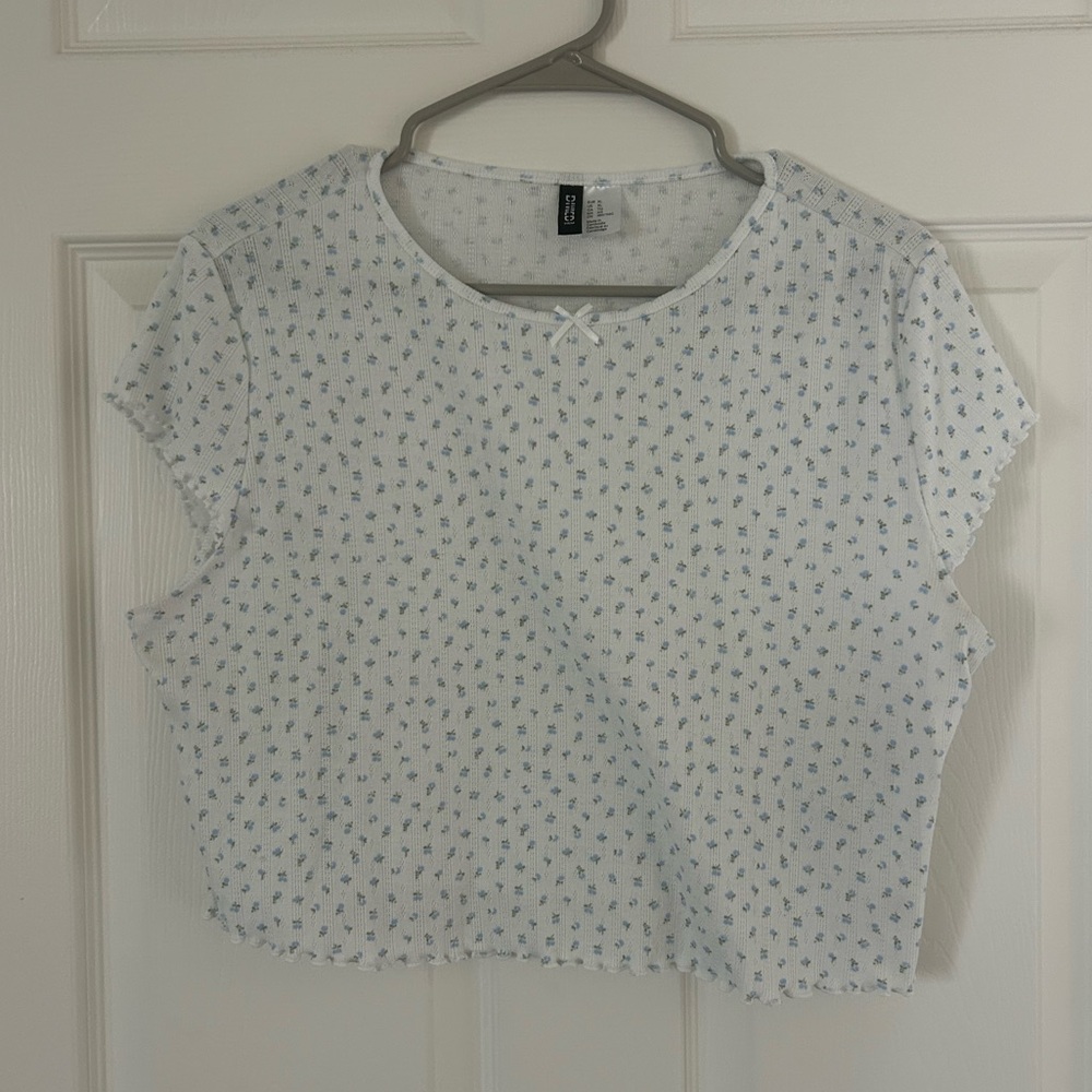 H&M Divided Pointelle White Ditsy Floral Crop Top